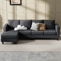 HOMCOM L Shaped Couch, L Shape Sofa with Chaise Lounge and Spring Cushion for Living Room, Bedroom, Charcoal Grey(m-9)
