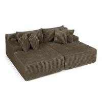 2-Seater Compressed Foam Lounge Sofa with Velvet Fabric and No Wood Frame, Loveseat Ideal for Bedroom, 83" L x 63" W x 25" H, Brown(m-10)