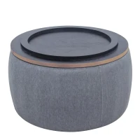 2-in-1 Round Storage Ottoman with Removable Lid, Hidden Storage, End Table & Ottoman for Living Room, 25.5" L x 25.5" W x 14.5" H, Dark Grey(m-8)
