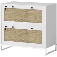 Vinsetto 2-Drawer Filing Cabinet with Lock, Rattan File Cabinet with Adjustable Hanging Bar, White(m-2)