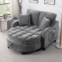 2-Seater Sofa Chaise Lounge with Irregular Curved Armrests, Ergonomic Backrest, Footrest with 2 Throw Pillows, 42.5" L x 32.5" W x 36.5" H, Grey(m-1)