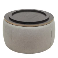2-in-1 Round Storage Ottoman with Removable Lid, Hidden Storage, End Table & Ottoman for Living Room, 25.5" L x 25.5" W x 14.5" H, Light Grey(m-9)