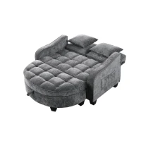 2-Seater Sofa Chaise Lounge with Irregular Curved Armrests, Ergonomic Backrest, Footrest with 2 Throw Pillows, 42.5" L x 32.5" W x 36.5" H, Grey(m-11)