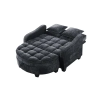 2-Seater Sofa Chaise Lounge with Irregular Curved Armrests, Ergonomic Backrest, Footrest with 2 Throw Pillows, 42.5" L x 32.5" W x 36.5" H, Black(m-9)