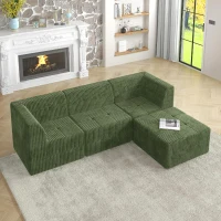 L-Shaped Modular Sectional Sofa with Space-Saving Compressed Design, Sleeper with Foam-Filled Cushions, 97.5" L x 66" W x 30" H, Green(m-1)