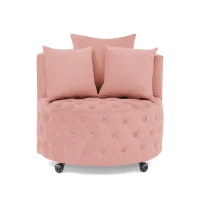 Velvet Upholstered Swivel Chair with Button-Tufted Back, Multi-Density Foam Cushion, Seat with 3 Accent Pillows, 30" L x 30" W x 26" H, Pink(m-2)