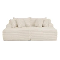 2-Seater Compressed Foam Lounge Sofa with Velvet Fabric and No Wood Frame, Loveseat Ideal for Bedroom, 83" L x 63" W x 25" H, Beige(m-2)