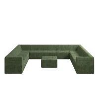 U-Shaped Modular Sectional Sofa with Foam-Filled Cushions, Reversible No-Assembly Sleeper for Living Room, 163.5" L x 130.5" W x 30" H, Green(m-2)