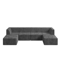 U-Shape Modular Sectional Sofa with Plush Terrycloth Upholstery, Space-Saving Minimalist Sleeper for Living Room, 130.5" L x 65" W x 30" H, Grey