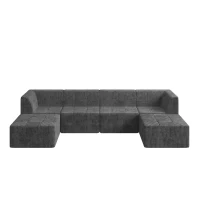 U-Shape Modular Sectional Sofa with Plush Terrycloth Upholstery, Space-Saving Minimalist Sleeper for Living Room, 130.5" L x 65" W x 30" H, Grey(m-2)