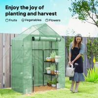 Outsunny 3-Tier Mini Greenhouse, Walk-in Greenhouse, Garden Hot House with 4 Shelves, Roll-Up Door and Weatherized Cover, 56" x 29" x 77", Dark Green(m-7)