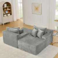 2-Seater Compressed Foam Lounge Sofa with Velvet Fabric and No Wood Frame, Loveseat Ideal for Bedroom, 83" L x 63" W x 25" H, Gray(m-4)