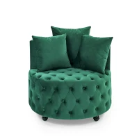 Velvet Upholstered Swivel Chair with Button-Tufted Back, Multi-Density Foam Cushion, Seat with 3 Accent Pillows, 30" L x 30" W x 26" H, Green(m-2)