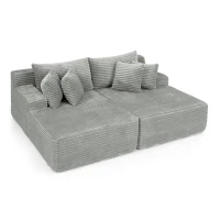 2-Seater Compressed Foam Lounge Sofa with Velvet Fabric and No Wood Frame, Loveseat Ideal for Bedroom, 83" L x 63" W x 25" H, Gray(m-10)
