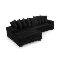 Corduroy Tufted Upholstered Sectional Sofa with Reversible Chaise, L-Shaped Sleeper with Removable Cushions, 110.5" L x 57" W x 25.5" H, Black(m-9)
