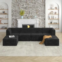 U-Shaped Modular Sofa with Spring-Supported Cushions and Wide Arms, Sectional Sofa Perfect for Living Room, 130.5" L x 65" W x 30" H, Black(m-1)