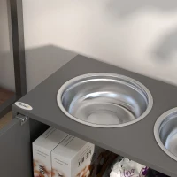 PawHut Elevated Dog Bowls for Large Dogs Pet Feeding Station with Stand, Storage, 2 Stainless Steel Food and Water Bowls, Grey(m-9)