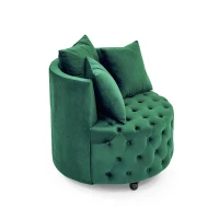 Velvet Upholstered Swivel Chair with Button-Tufted Back, Multi-Density Foam Cushion, Seat with 3 Accent Pillows, 30" L x 30" W x 26" H, Green(m-10)