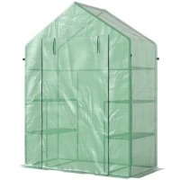Outsunny 3-Tier Mini Greenhouse, Walk-in Greenhouse, Garden Hot House with 4 Shelves, Roll-Up Door and Weatherized Cover, 56" x 29" x 77", Dark Green(m-11)