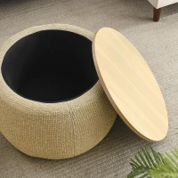 2-in-1 Round Storage Ottoman with Removable Lid, Hidden Storage, End Table & Ottoman for Living Room, 25.5" L x 25.5" W x 14.5" H, Natural(m-8)