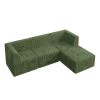 L-Shaped Modular Sectional Sofa with Space-Saving Compressed Design, Sleeper with Foam-Filled Cushions, 97.5" L x 66" W x 30" H, Green(m-12)