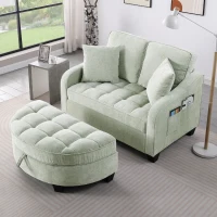 2-Seater Sofa Chaise Lounge with Irregular Curved Armrests, Ergonomic Backrest, Footrest with 2 Throw Pillows, 42.5" L x 32.5" W x 36.5" H, Cyan(m-5)