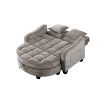 2-Seater Sofa Chaise Lounge with Irregular Curved Armrests, Ergonomic Backrest, Footrest with 2 Throw Pillows, 42.5" L x 32.5" W x 36.5" H, Brown(m-10)