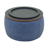 2-in-1 Round Storage Ottoman with Removable Top and Concealed Storage, End Table and Ottoman for Bedroom, 25.5" L x 25.5" W x 14.5" H, Navy(m-9)