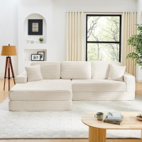 Left-Arm L-Shape Modular Sectional Sofa with Plush Foam-Filled Seats, Modular Sofa Ideal for Living Room, 112.5" L x 62.5-88" W x 28" H, Beige