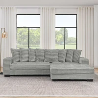 Tufted Corduroy Upholstered Sectional Sofa with Reversible Chaise, Footrests, Sleeper for Compact Room, 110.5" L x 57" W x 25.5" H, Gray(m-4)