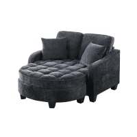 2-Seater Sofa Chaise Lounge with Irregular Curved Armrests, Ergonomic Backrest, Footrest with 2 Throw Pillows, 42.5" L x 32.5" W x 36.5" H, Black(m-10)