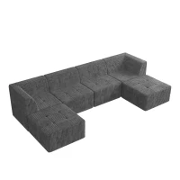 U-Shape Modular Sectional Sofa with Plush Terrycloth Upholstery, Space-Saving Minimalist Sleeper for Living Room, 130.5" L x 65" W x 30" H, Grey(m-12)