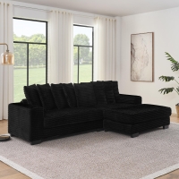 Corduroy Tufted Upholstered Sectional Sofa with Reversible Chaise, L-Shaped Sleeper with Removable Cushions, 110.5" L x 57" W x 25.5" H, Black