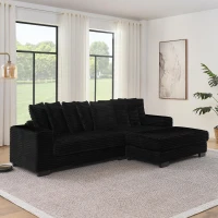 Corduroy Tufted Upholstered Sectional Sofa with Reversible Chaise, L-Shaped Sleeper with Removable Cushions, 110.5" L x 57" W x 25.5" H, Black(m-1)
