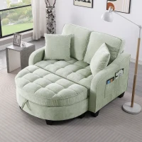 2-Seater Sofa Chaise Lounge with Irregular Curved Armrests, Ergonomic Backrest, Footrest with 2 Throw Pillows, 42.5" L x 32.5" W x 36.5" H, Cyan(m-1)