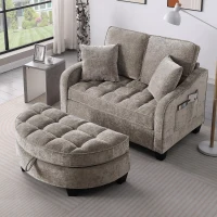 2-Seater Sofa Chaise Lounge with Irregular Curved Armrests, Ergonomic Backrest, Footrest with 2 Throw Pillows, 42.5" L x 32.5" W x 36.5" H, Brown(m-5)