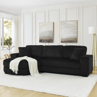Corduroy Tufted Upholstered Sectional Sofa with Reversible Left/Right Chaise, L-Shaped Seats for Living Room, 110.5" L x 57" W x 25.5" H, Black