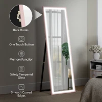 HOMCOM LED Mirror with Dimmable and 3 Colour Lights, 64" x 21" Rectangular Full Body Mirror for Bedroom Living Room, Pink(m-7)