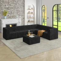 L-Shape Modular Sectional Sofa with Foam-Filled Cushions for Plush Comfort, Reversible Sleeper for Living Room, 130.5" L x 97.5" W x 30" H, Black(m-1)
