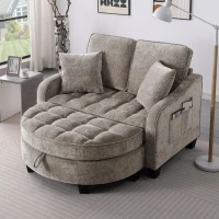 2-Seater Sofa Chaise Lounge with Irregular Curved Armrests, Ergonomic Backrest, Footrest with 2 Throw Pillows, 42.5" L x 32.5" W x 36.5" H, Brown(m-1)