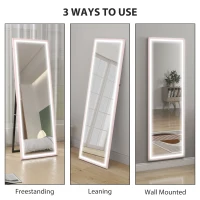 HOMCOM LED Mirror with Dimmable and 3 Colour Lights, 64" x 21" Rectangular Full Body Mirror for Bedroom Living Room, Pink(m-6)