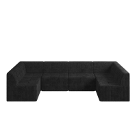 U-Shape Modular Sectional Sofa with Plush Terrycloth Upholstery, Space-Saving Minimalist Sleeper for Living Room, 130.5" L x 65" W x 30" H, Black
