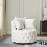 Velvet Upholstered Swivel Chair with Button-Tufted Back, Multi-Density Foam Cushion, Seat with 3 Accent Pillows, 26" L x 30" W x 30" H, Beige(m-4)