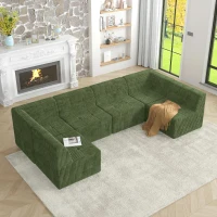 U-Shaped Modular Sofa with Spring-Supported Cushions and Wide Arms, Sectional Sofa Perfect for Living Room, 130.5" L x 65" W x 30" H, Green(m-7)