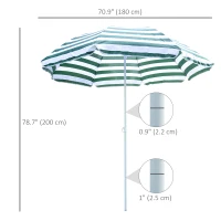 Outsunny 6FT Round Beach Umbrella with Tilt Mechanism, Outdoor UV Protection Sun Shaded Canopy with Push Button, Striped Green(m-3)
