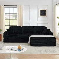 Right-Arm L-Shape Modular Sectional Sofa with Plush Foam-Filled Seats, Modular Sofa Ideal for Living Room, 112.5" L x 62.5-88" W x 28" H, Black(m-5)