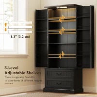 HOMCOM 72" LED Kitchen Pantry Cabinet, Buffet Storage Cabinet with 10 Door Shelves, 2 Drawers and Adjustable Shelves, Black(m-6)