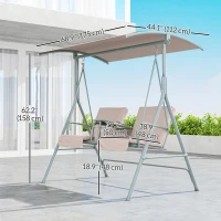 Outsunny Double Outdoor Swing Chair 2 Person Covered Swing Porch Swing w/ Pivot Table and Storage Console, Beige(m-3)