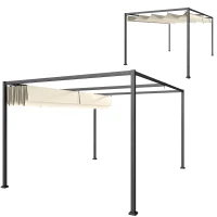 Outsunny 10' x 7' Patio Pergola with Retractable Canopy, Outdoor Sun Shelter, Yard Shade, Cream White(m-2)