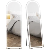 HOMCOM Free Standing Mirror with Dimmable and 3 Colour LED Lights 64" x 21" Arched Floor Mirror for Bedroom Living Room Silver(m-11)